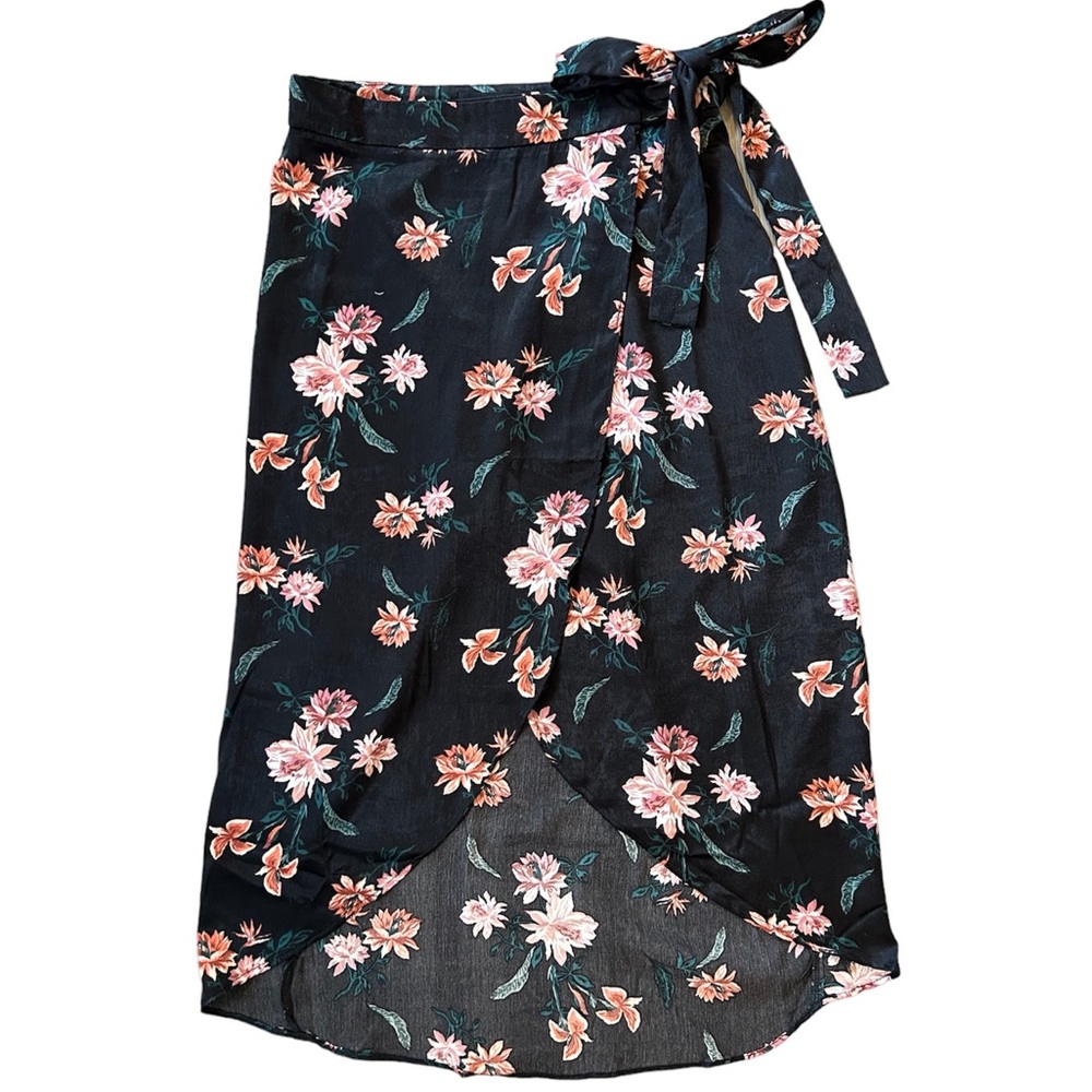 Satin Look Floral Wrap Midi Skirt